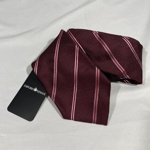 NEW $225 Emporio Armani Striped Silk Jacquard Tie in Burgundy‎ Red